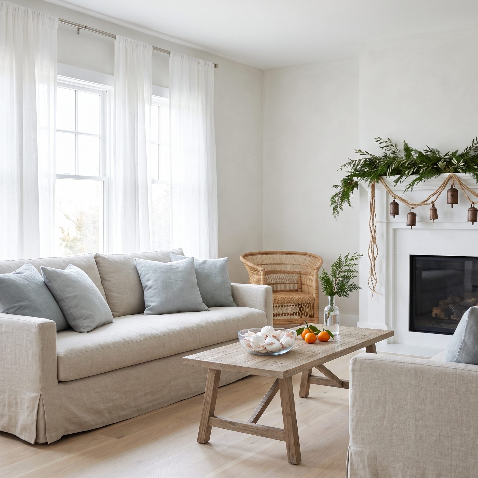 A Coastal Room Styled With Cypress, Linen and Weathered Bells