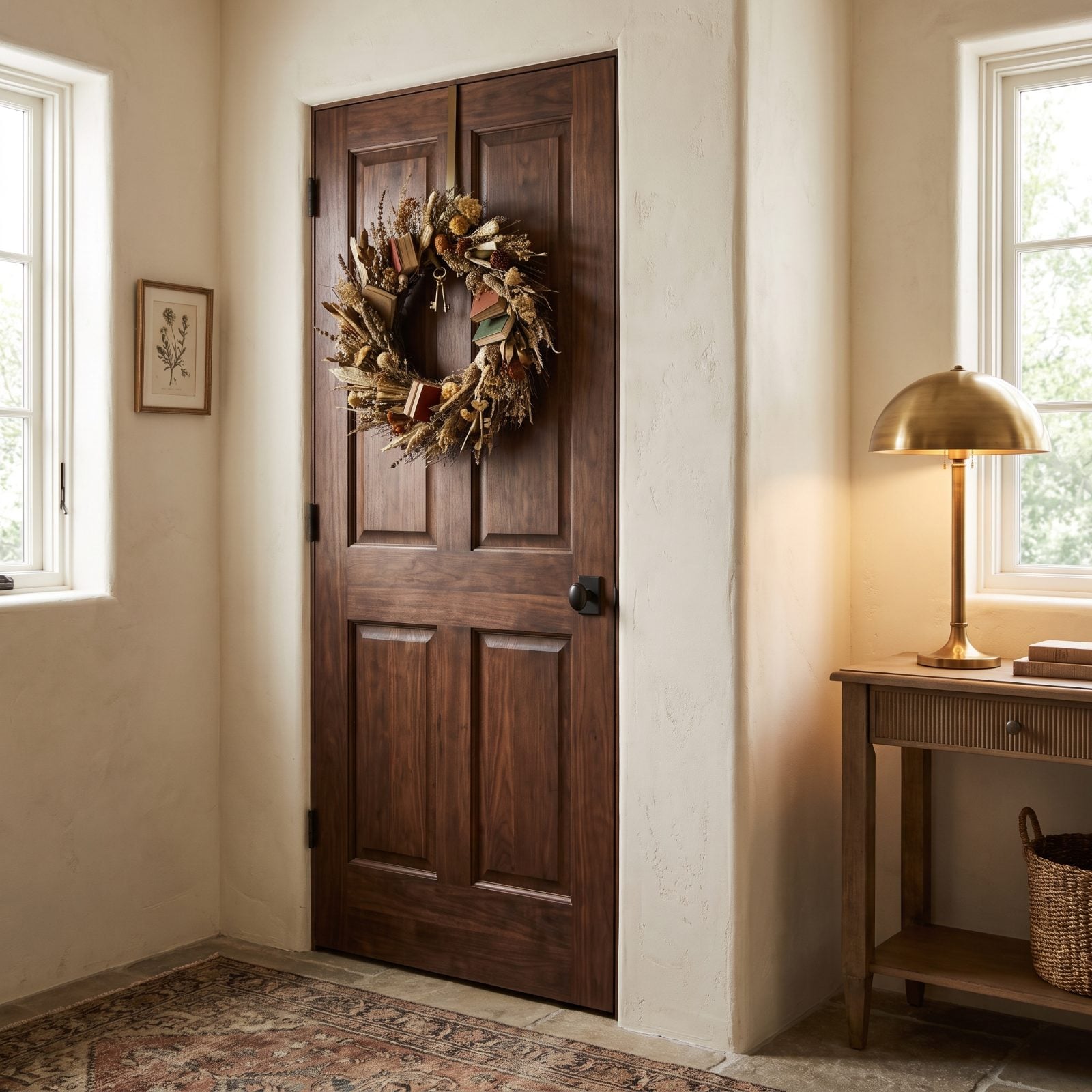 A Coat Closet Door Wearing an Indoor Wreath