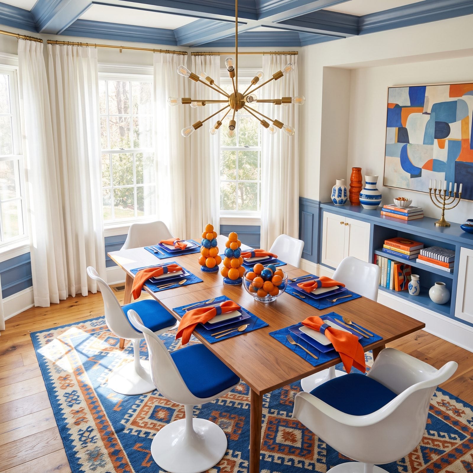 Cobalt Blue and Tangerine: A Graphic, Sunlit Christmas Dining Room
