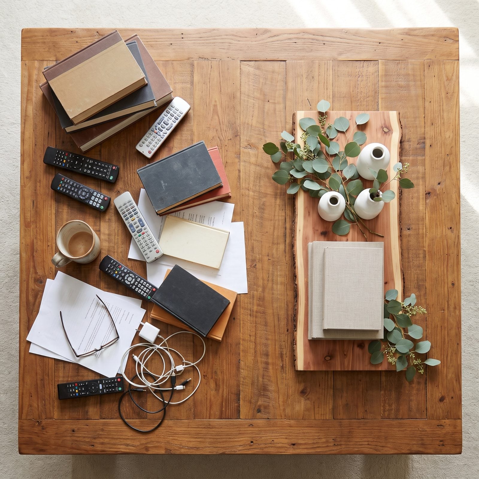 The Coffee-Table Clutter Beneath the Centerpiece