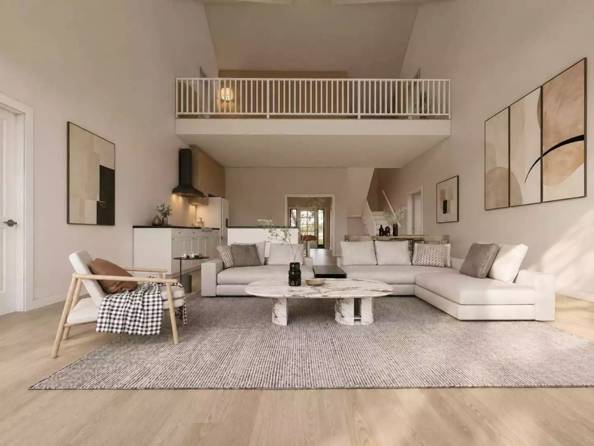 Marble Coffee Table Anchors a Sectional Big Enough for the Whole Family