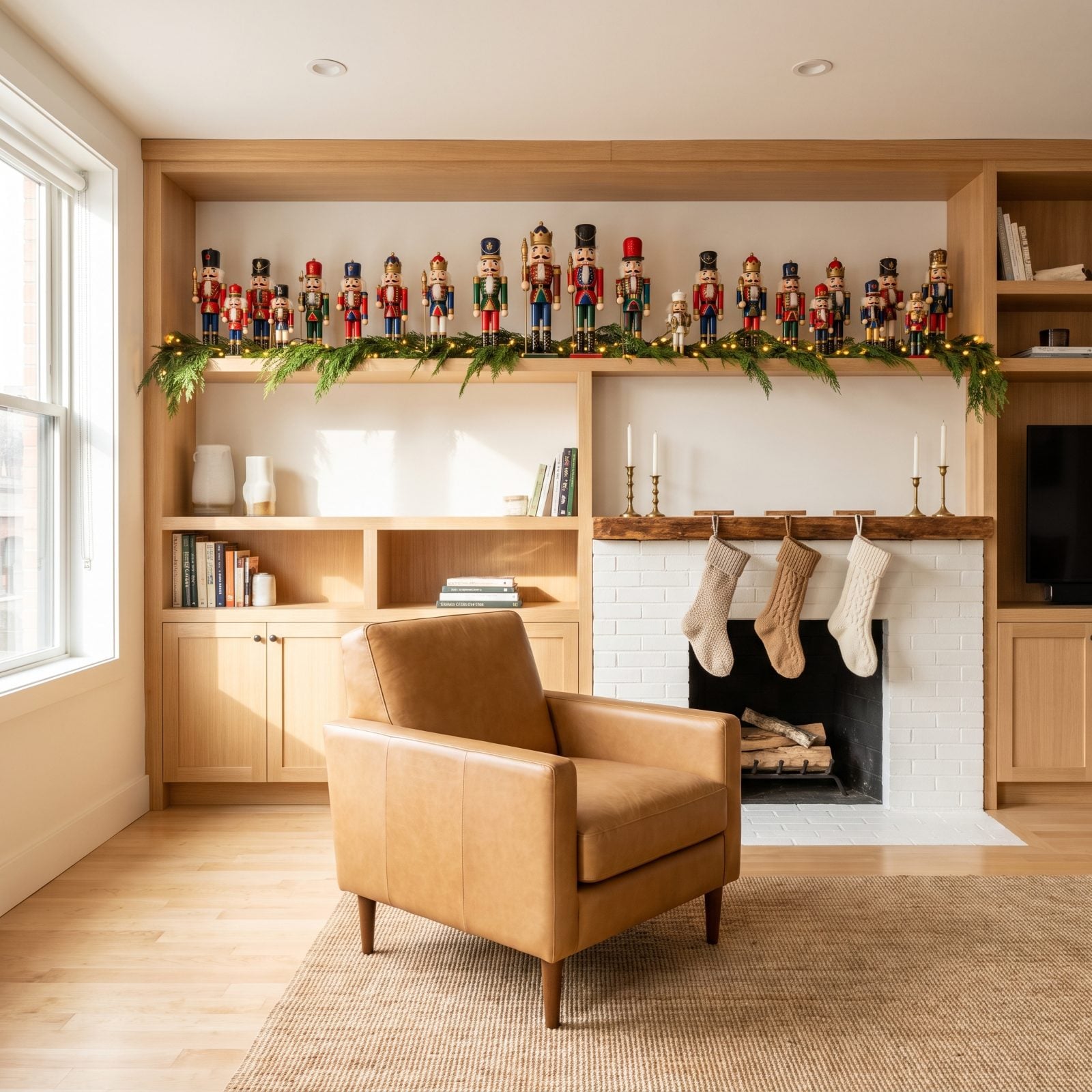 A Collection of Nutcrackers Marching Across Built-Ins