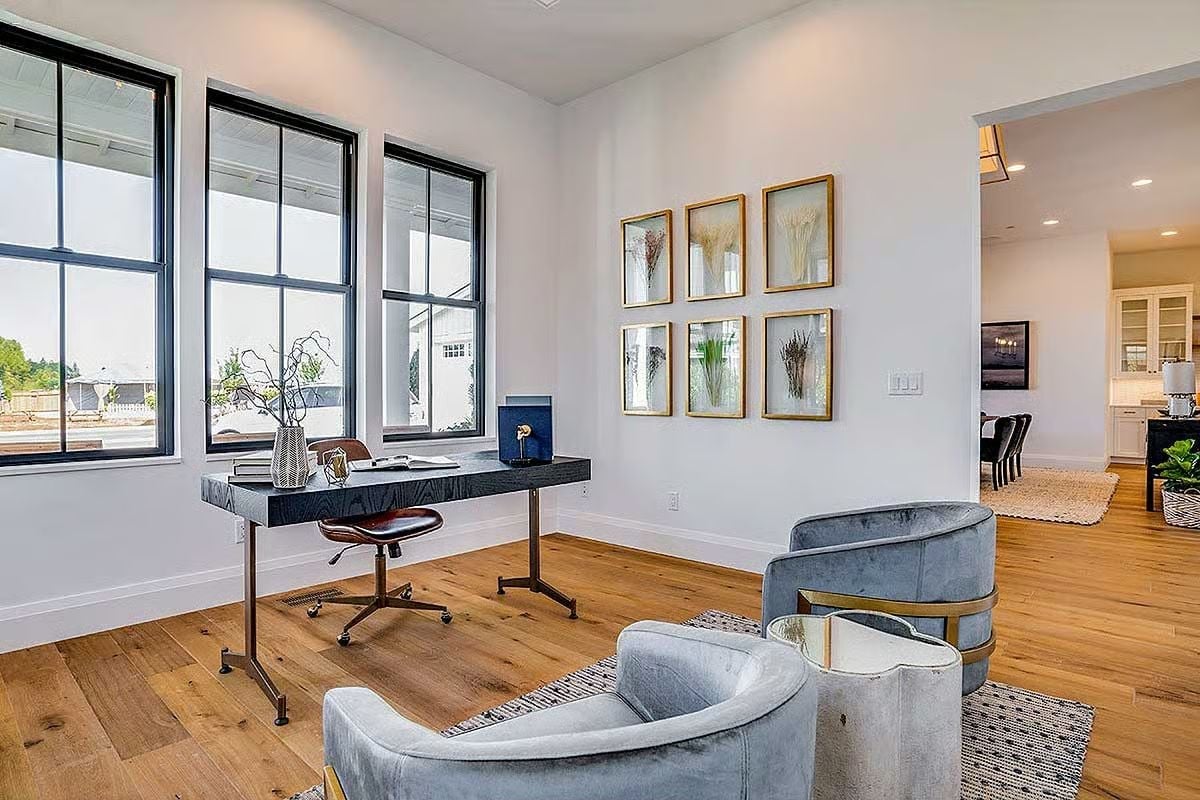 Velvet Chairs and a Black Desk That Make a Home Office Worth Sitting In
