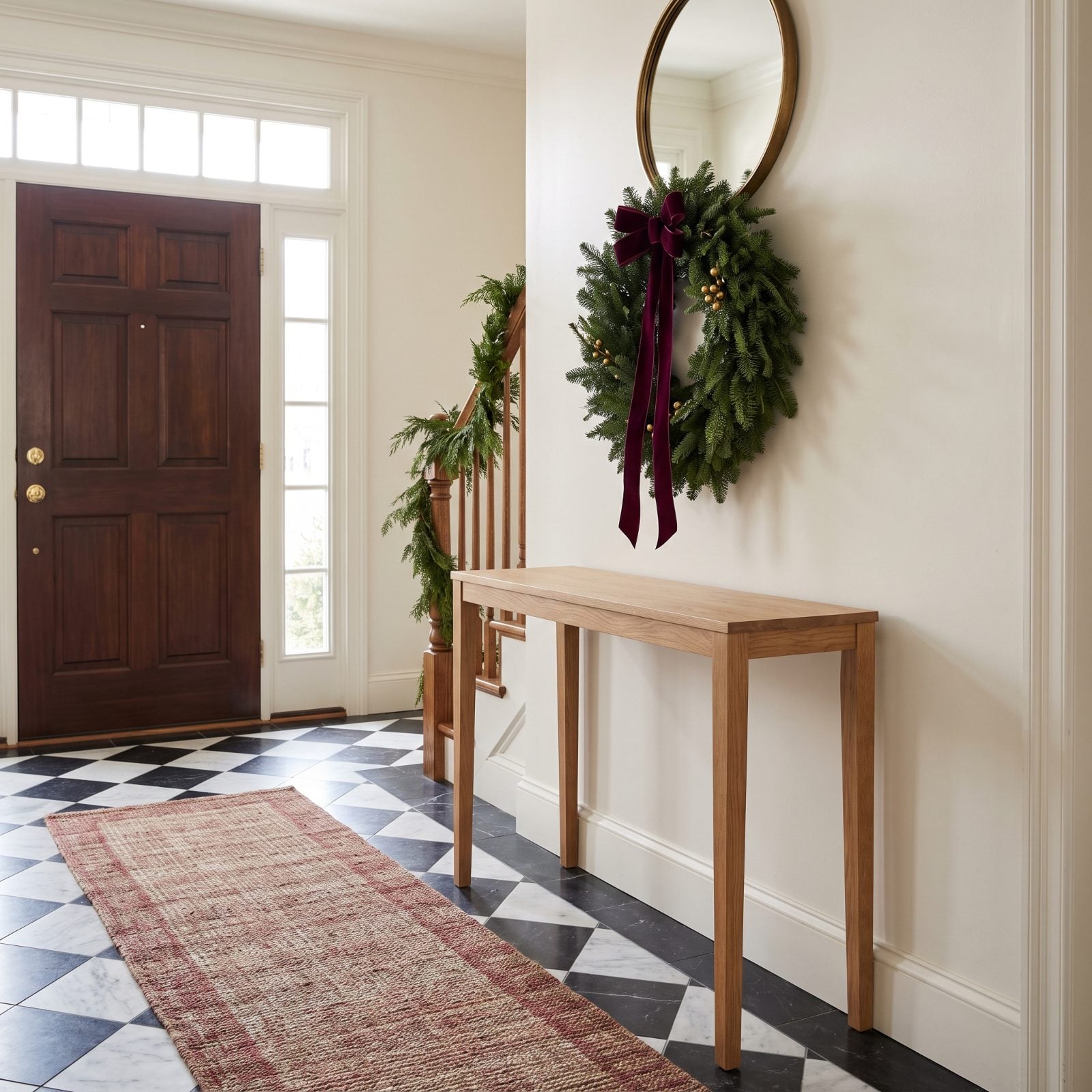 A Completely Clear Entry Console Under a Wreath