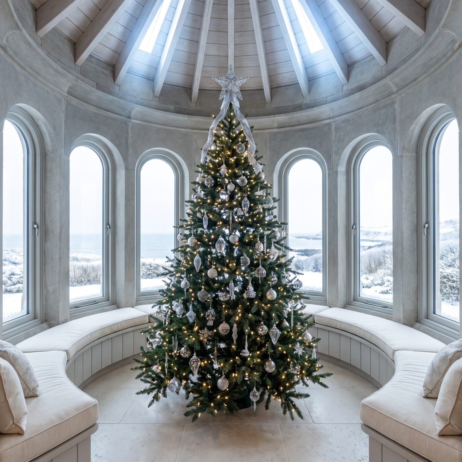 A Conical Tree Fitted Precisely Inside a Turret Room