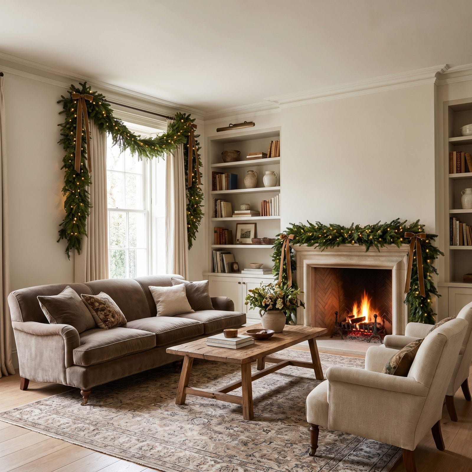 A Continuous Window-to-Mantel Garland That Pulls the Walls Together