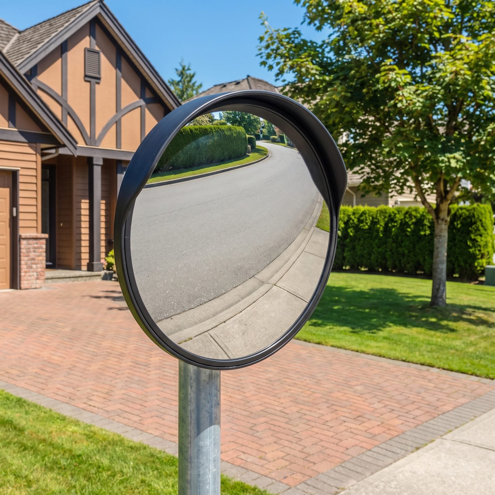 A Convex Driveway Mirror for Seeing Around Blind Corners