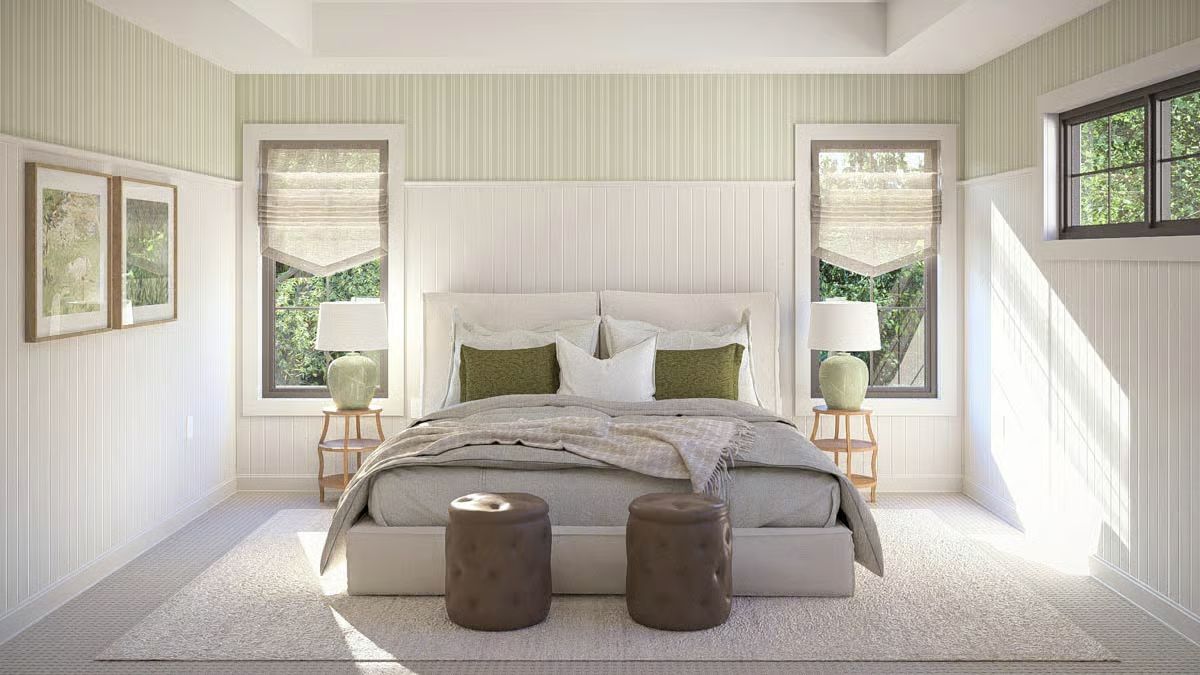 Sage Pillows, Roman Shades, and a Bedroom That Knows How to Be Quiet