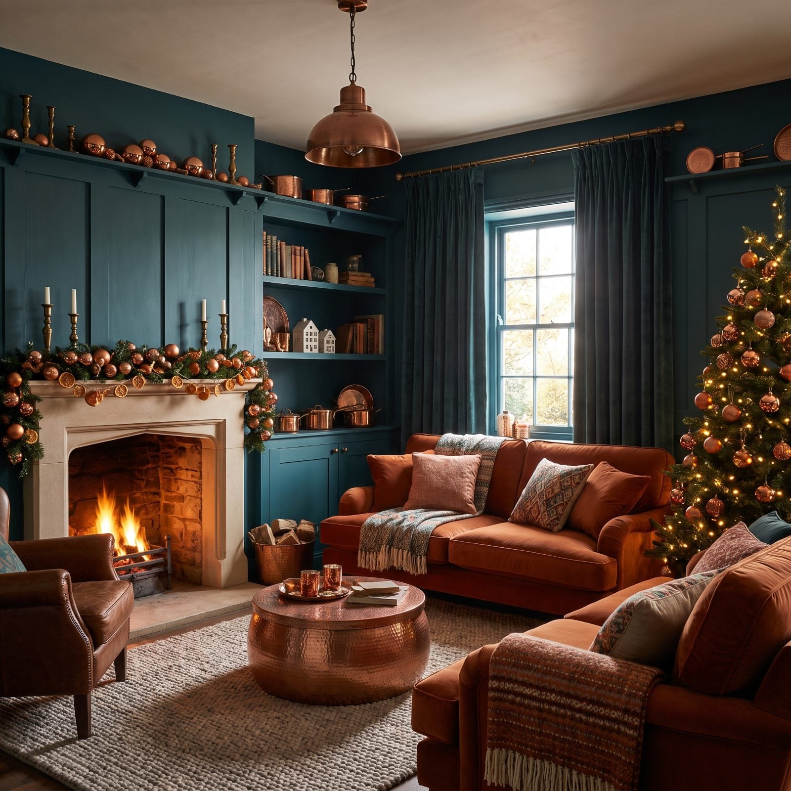 Copper and Deep Teal: A Low, Warm Christmas Den You Won't Want to Leave