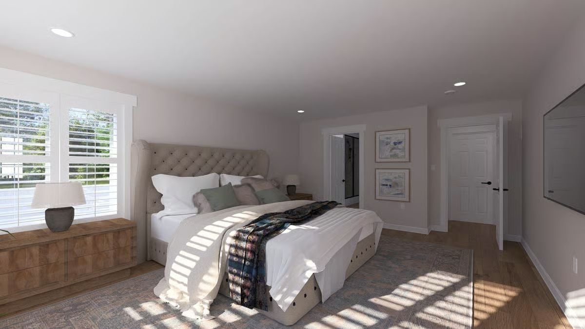Tufted Headboard and Afternoon Light Make the Primary Suite Feel Earned