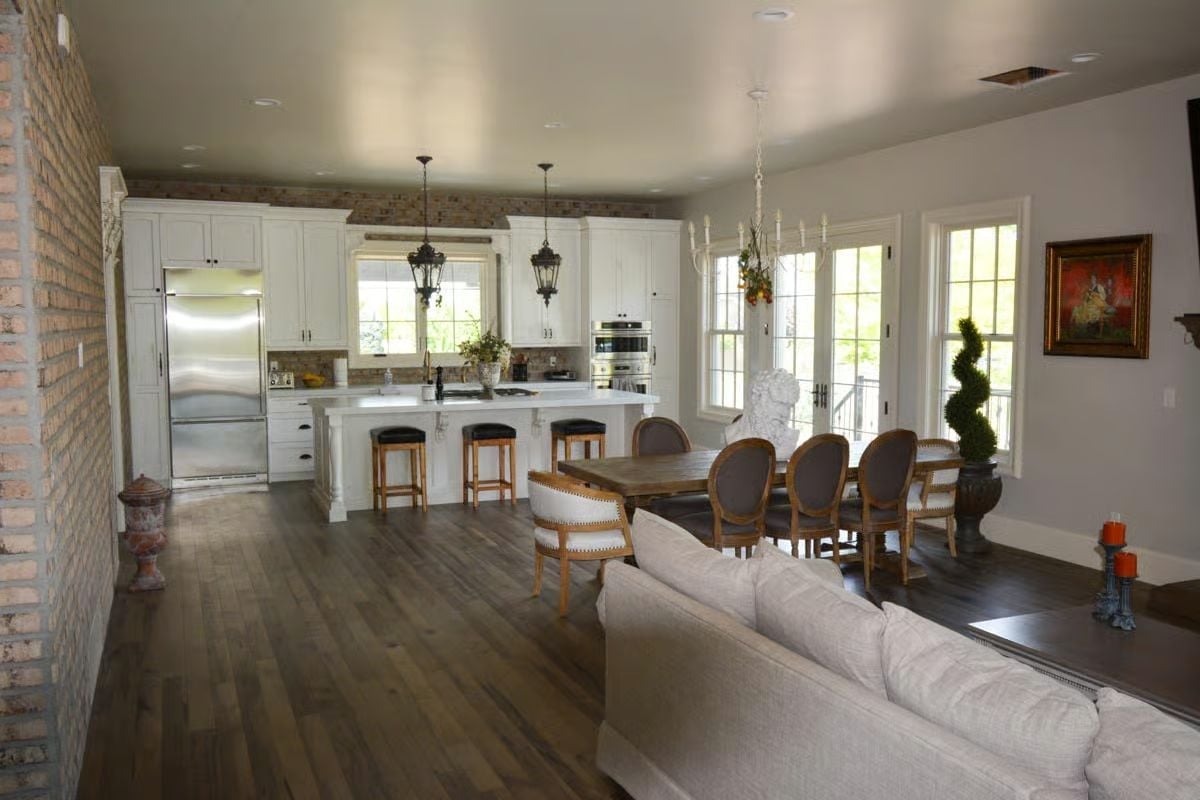 Brick Wall on One Side, White Cabinetry on the Other, and It Shouldn't Work But Does