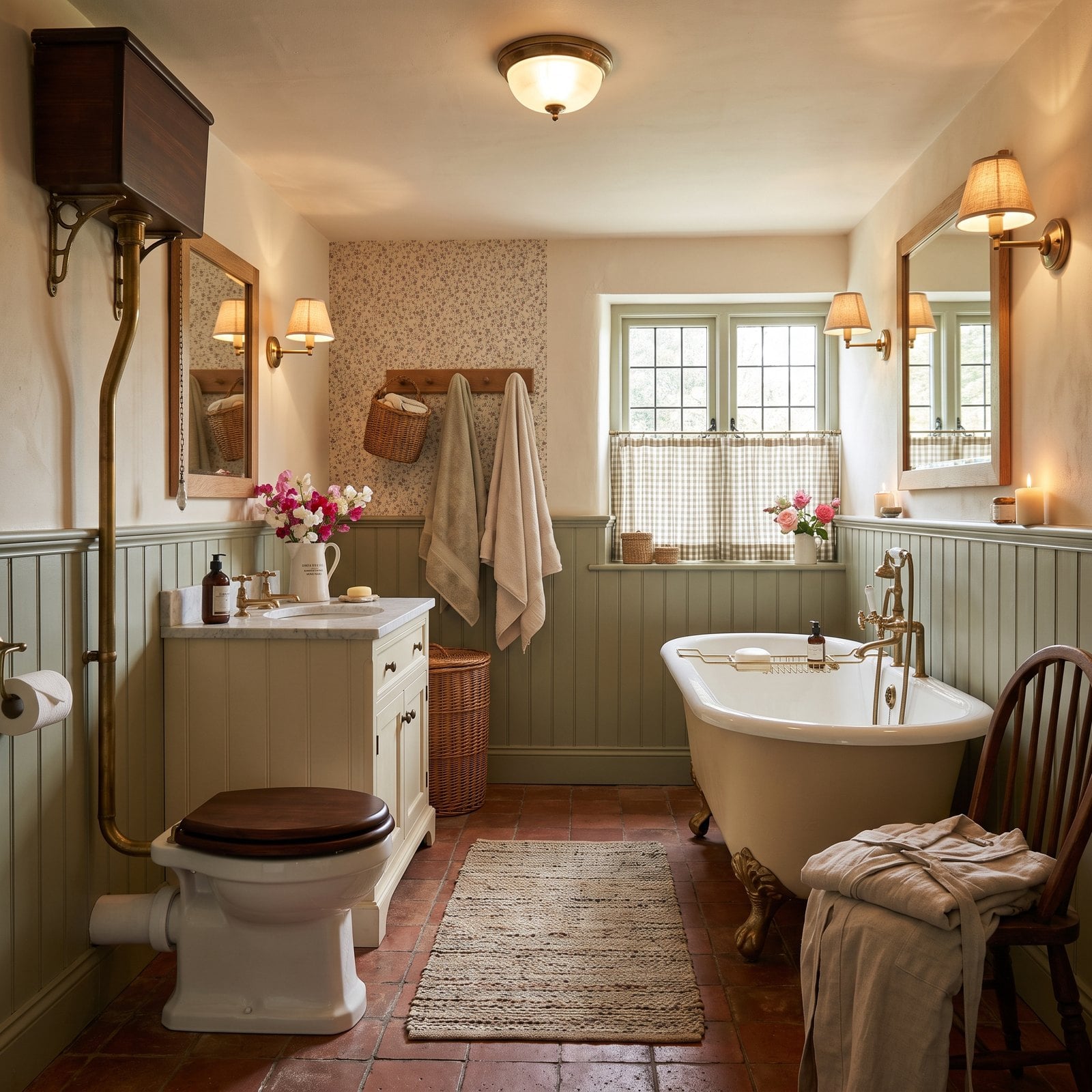 Cottage Charm With Sage Beadboard and a Cast-Iron Tub