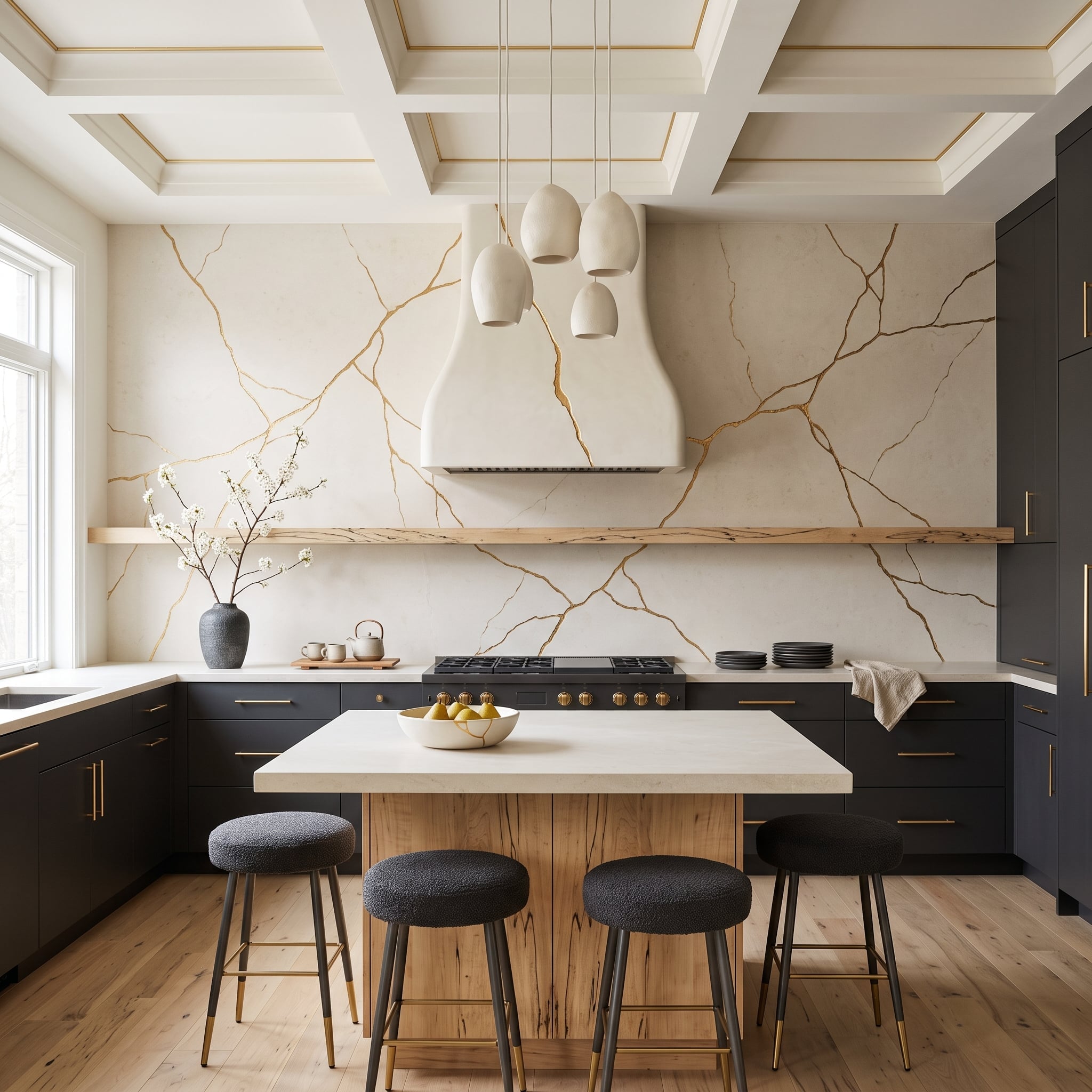 Gold Veining Runs Floor-to-Ceiling, and the Backsplash Is Just the Beginning