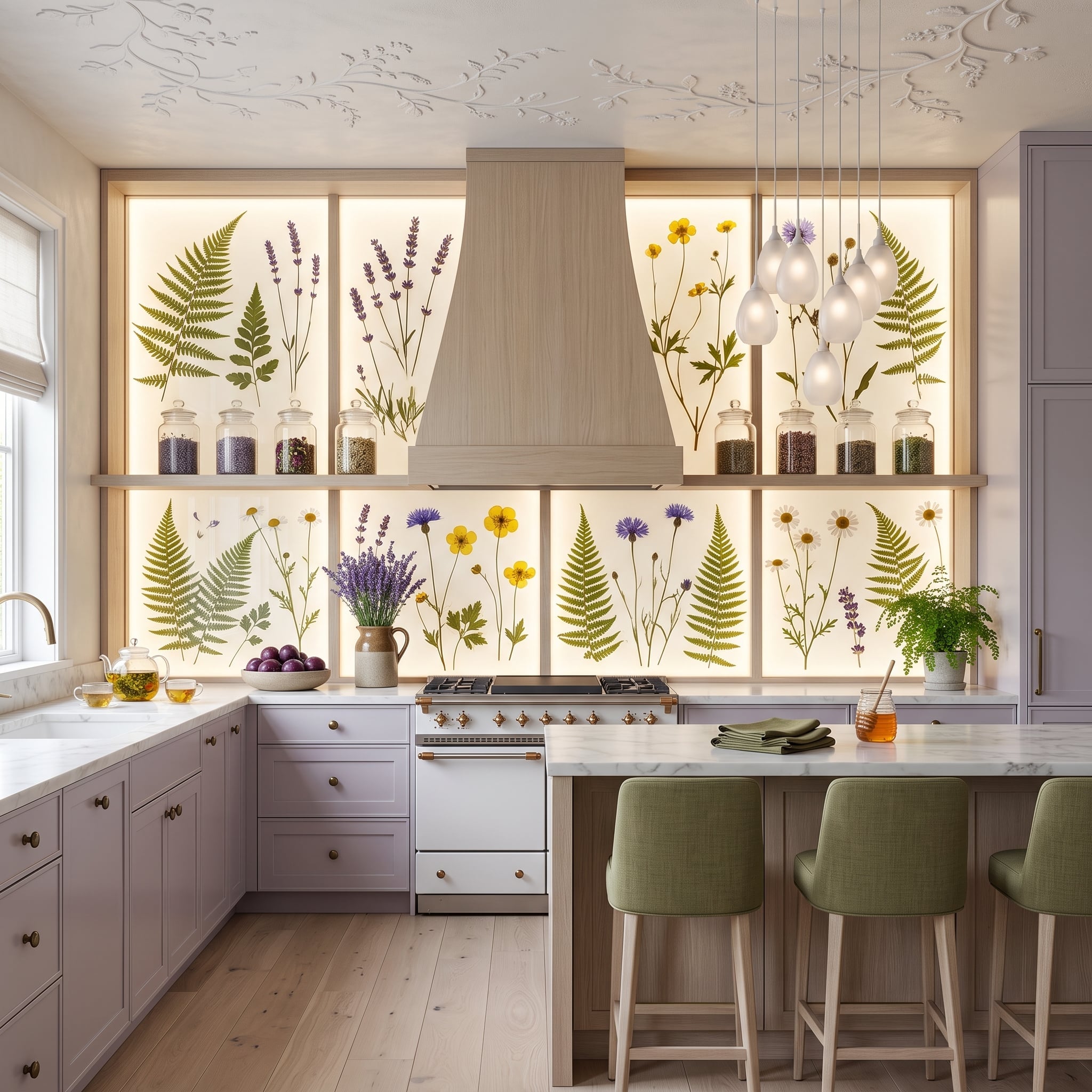 Pressed Botanicals Behind Glass Turn the Cooking Wall Into a Living Field Guide