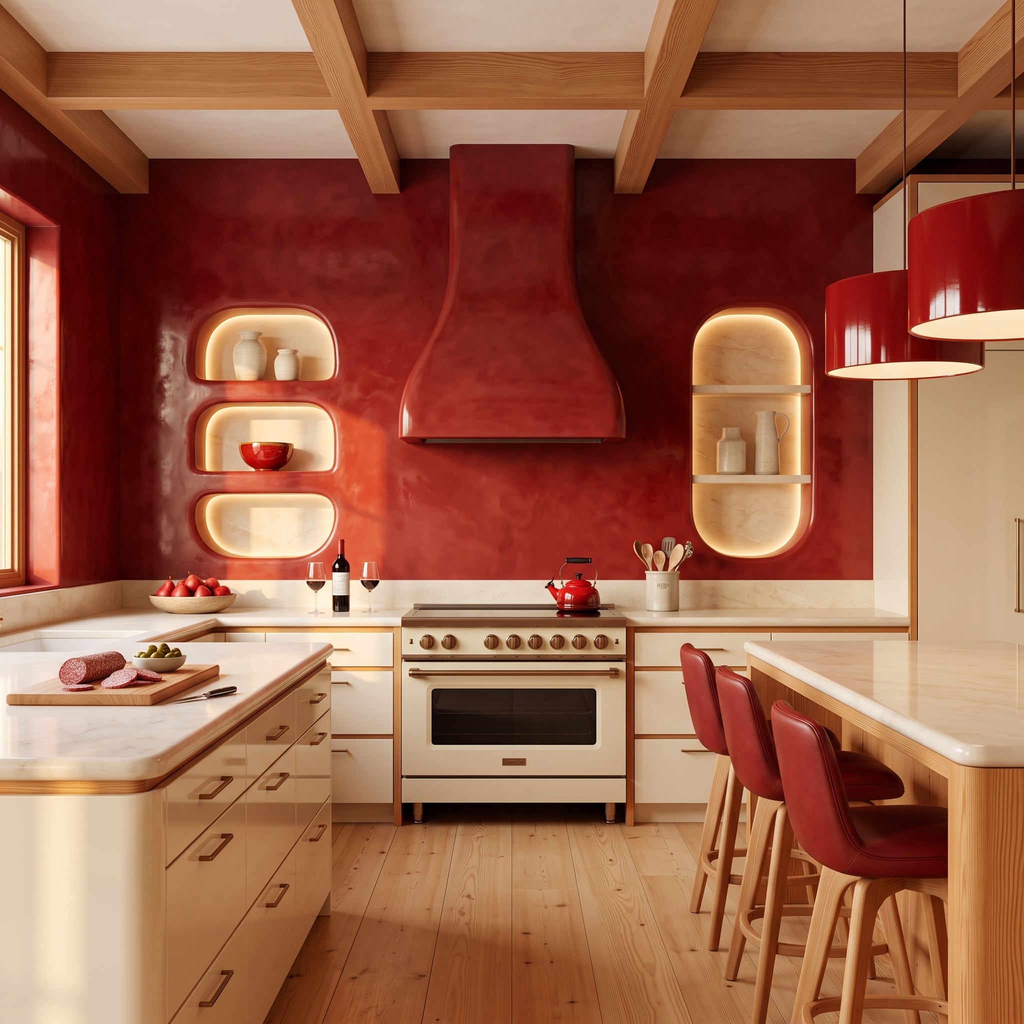 Venetian Plaster Walls Go Full Crimson, and the Hood Doesn't Fight It