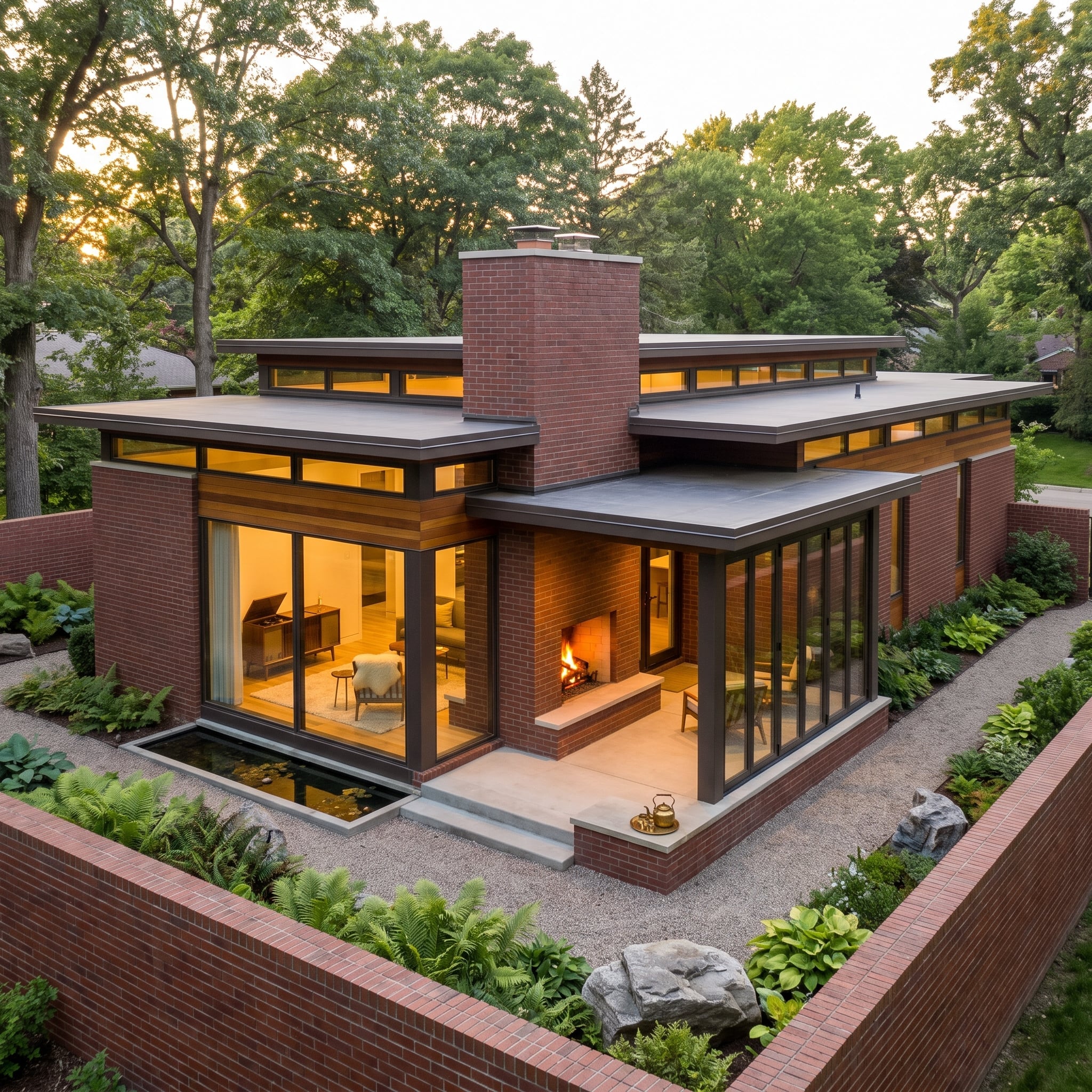 Brick, Clerestory Glass, and an Outdoor Fireplace Retirees Can Actually Use Year-Round