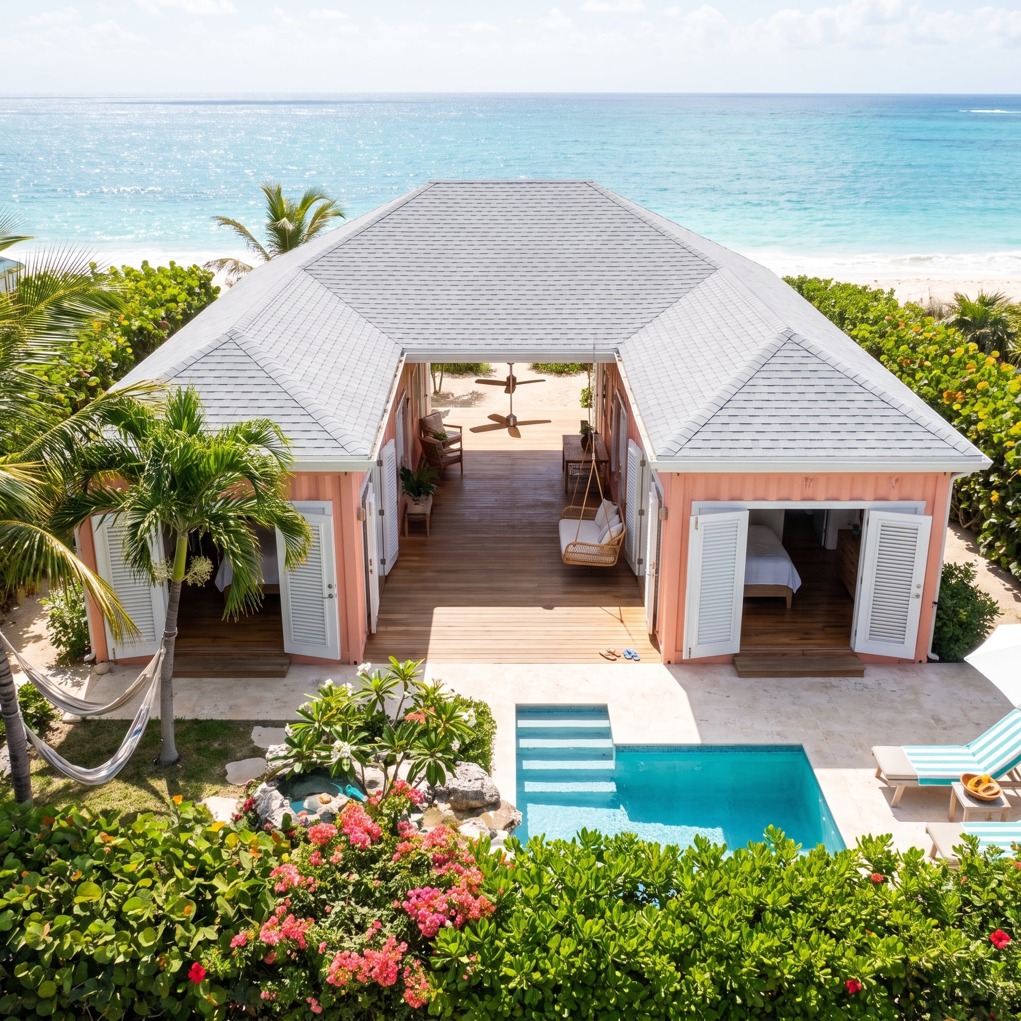 Pink Walls, a Swing Bed, and Direct Beach Access Designed Into the Architecture