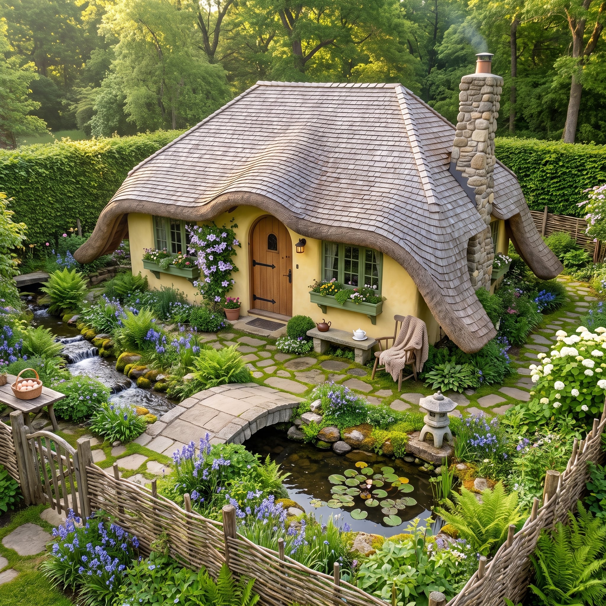 Storybook Cottage With a Lily Pond, a Stone Bridge, and Not a Step in Sight