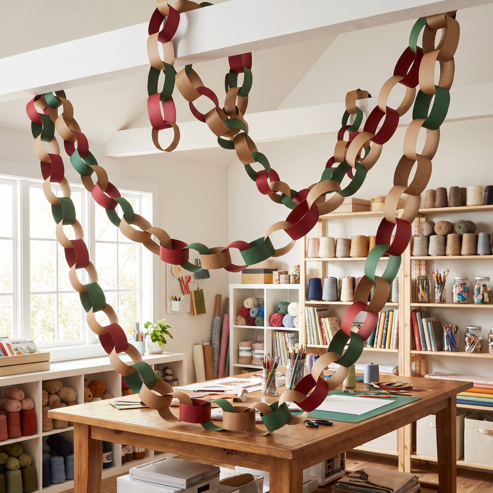 A Craft Room With Oversized Paper Chains Sweeping Overhead