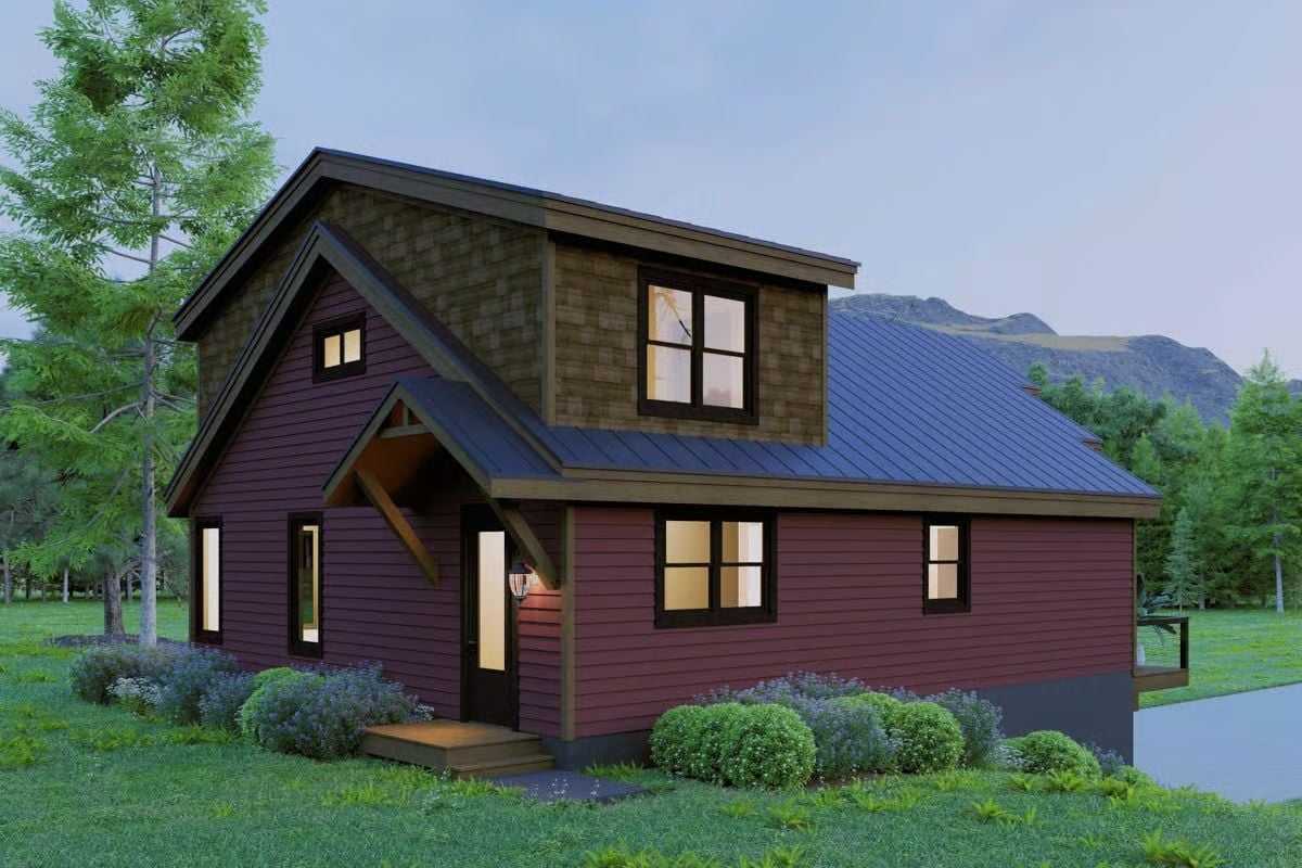 Cranberry Siding and a Timber Entry Portal Set the Tone Up Front