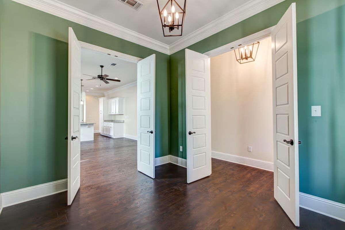 Sage Green Walls and Double Doors That Make an Entrance