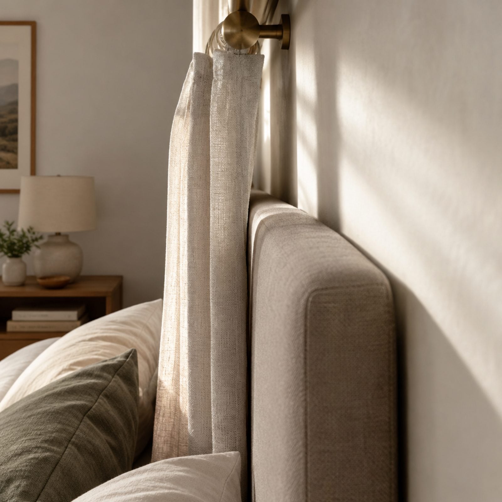 A Curtain Rod Hung Too Low Over the Headboard