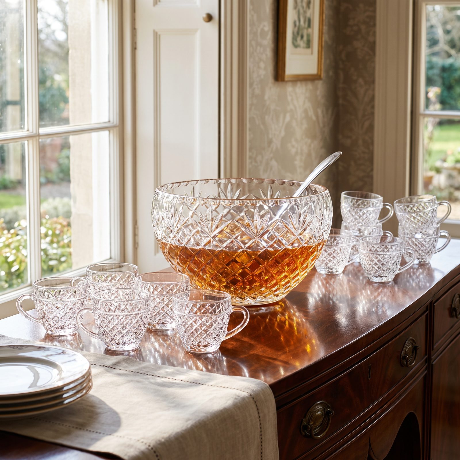 The Cut-Crystal Punch Bowl With Matching Cups