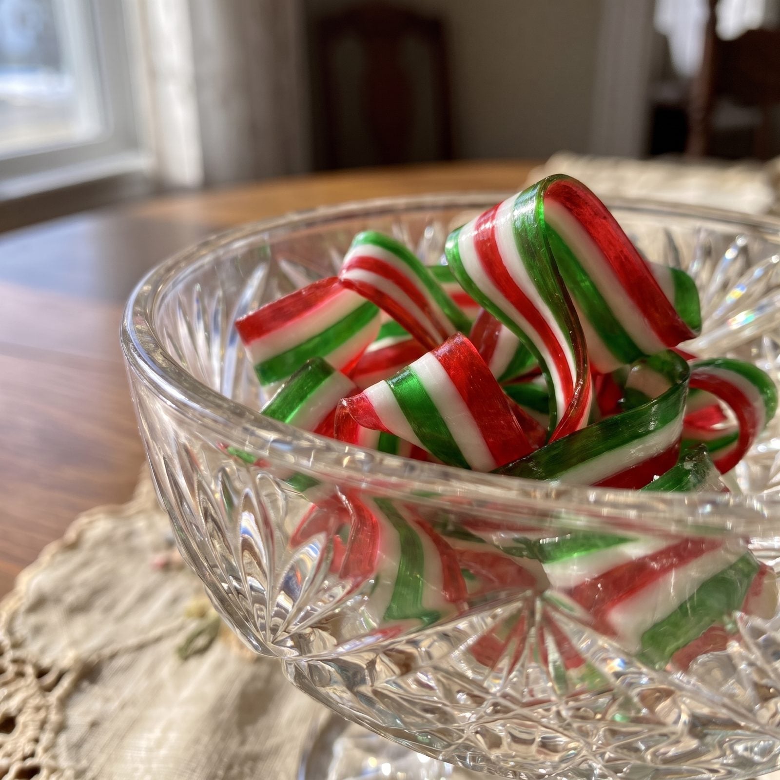 The Cut-Glass Dish Filled With Ribbon Candy