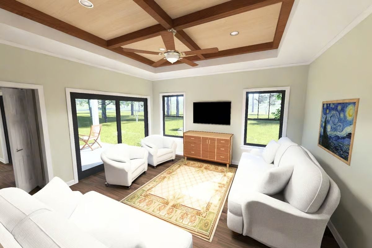 Coffered Ceiling Does the Heavy Lifting in This Living Room