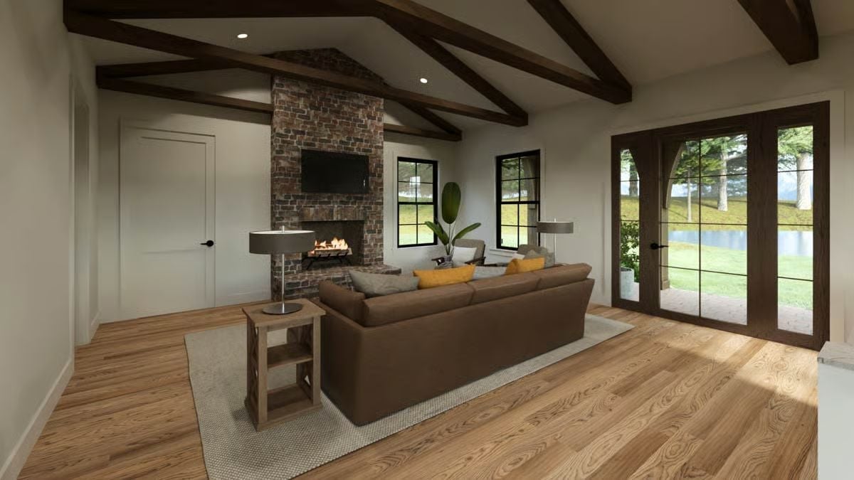Exposed Beams, Brick, and a Fireplace That Earns Its Keep