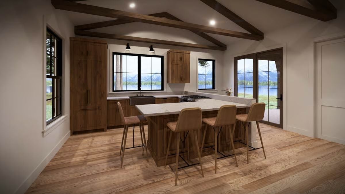 Walnut Cabinets, Mountain Views, and Barstools That Beg You to Stay