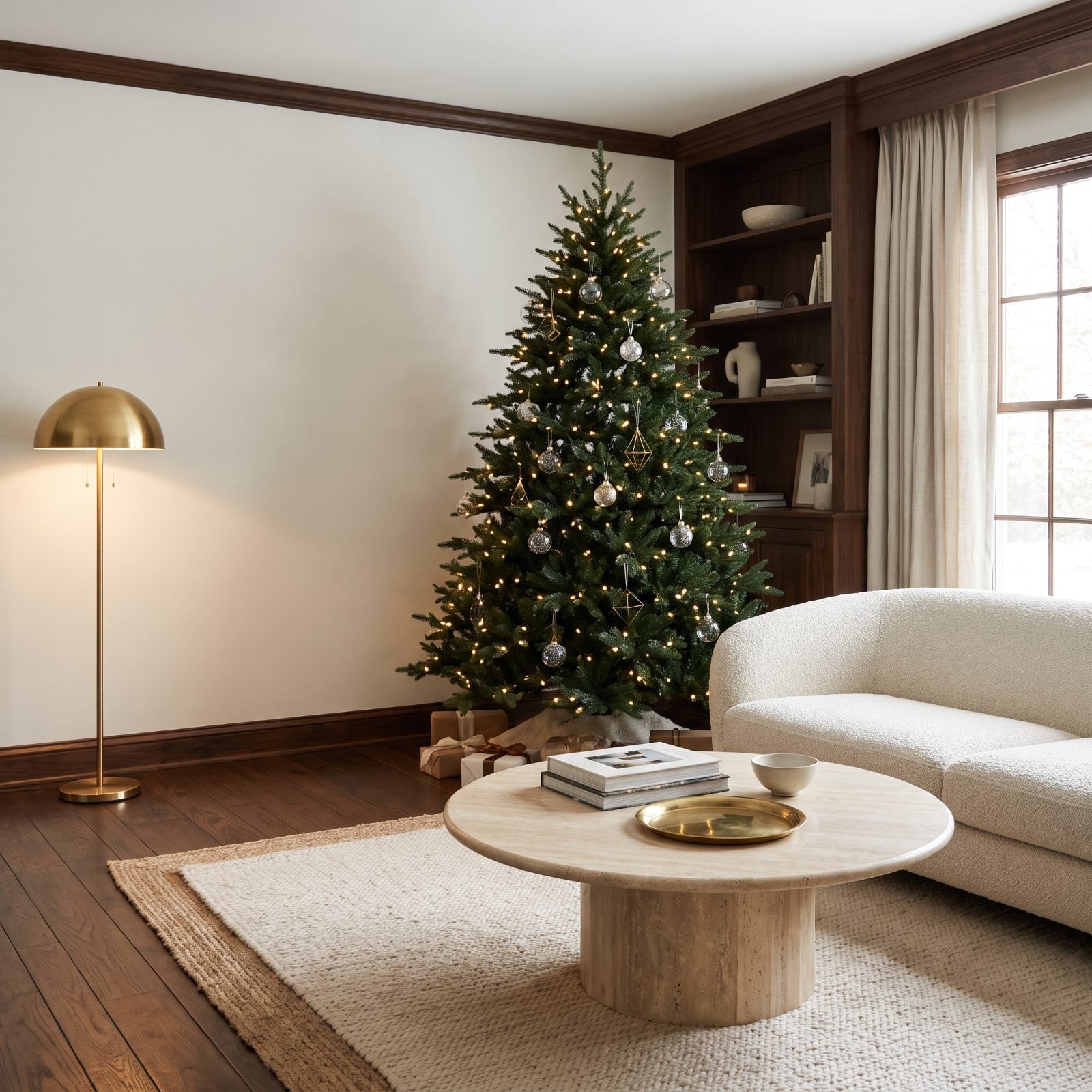 The Dark Green Tree Silhouetted Against Pale Walls