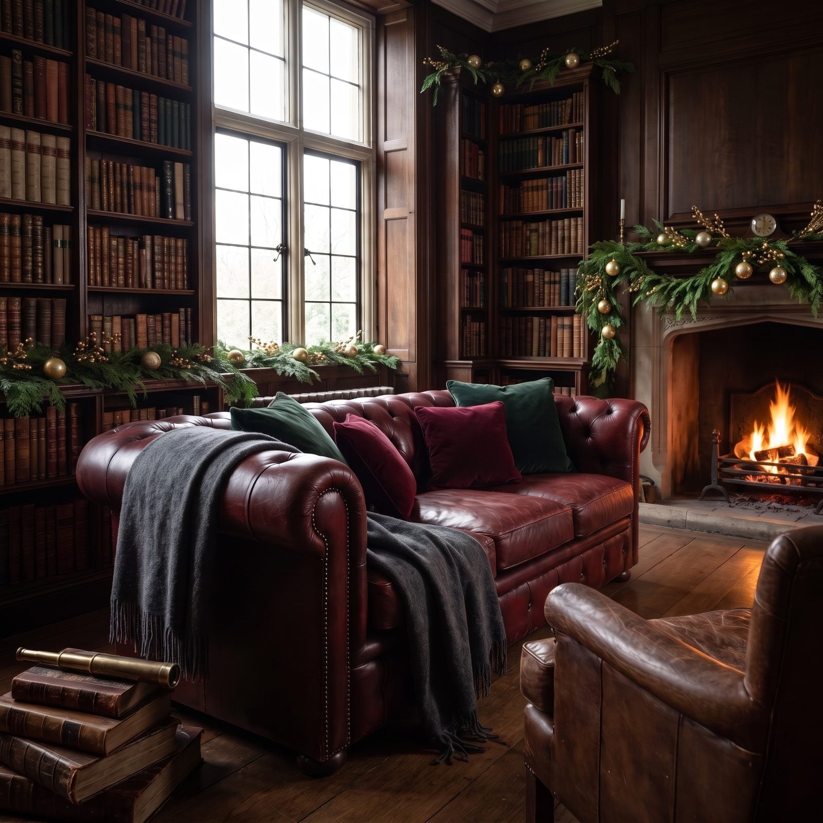 A Dark Library Layered in Leather, Wool and Velvet
