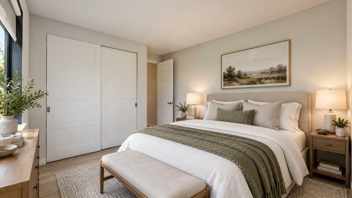 Sage Green and Warm Wood That Make a Bedroom Feel Like a Reset