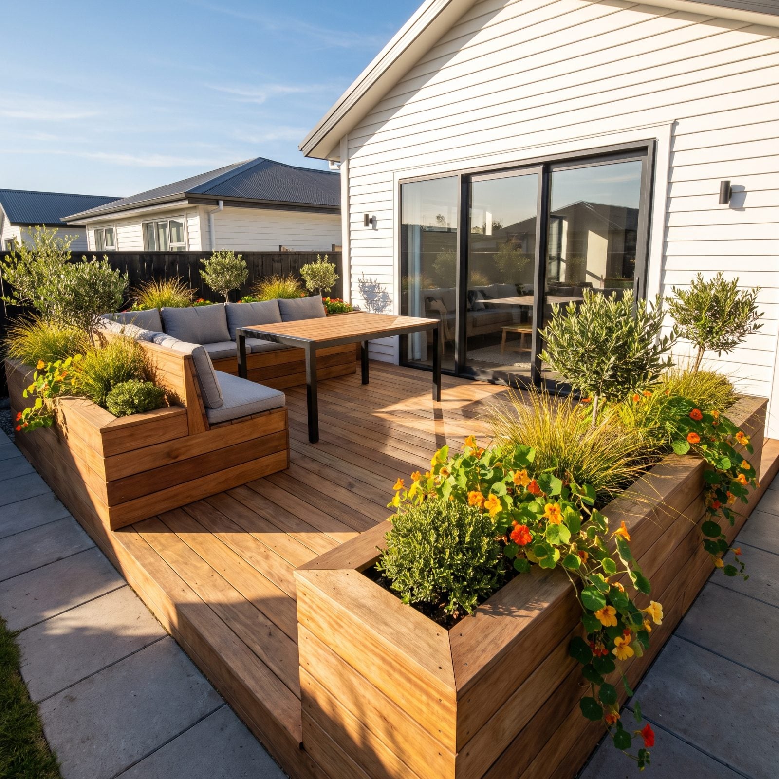 Deck With Built-In Planter Boxes