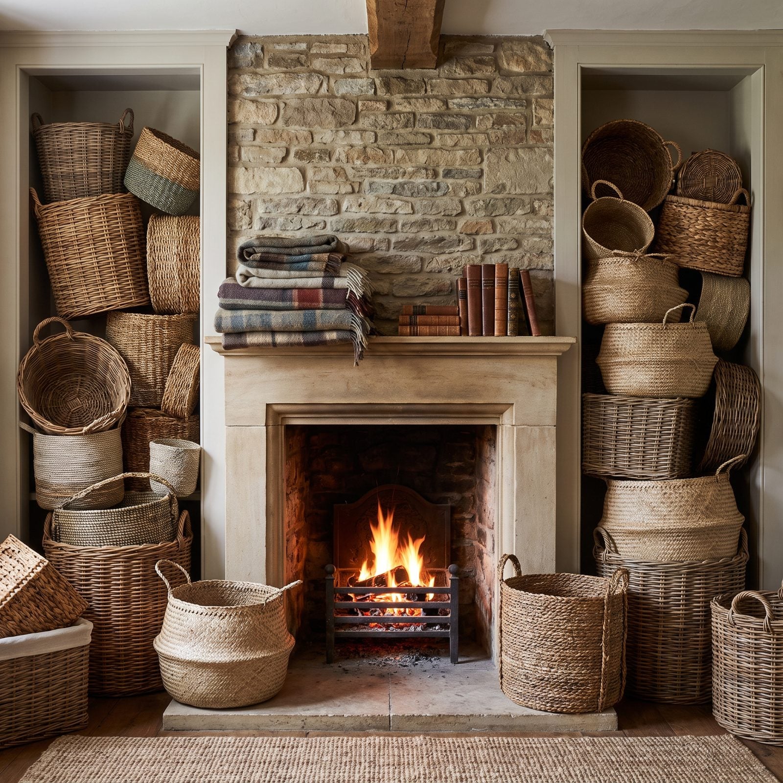 The Decorative Baskets Filling the Fireplace Sides