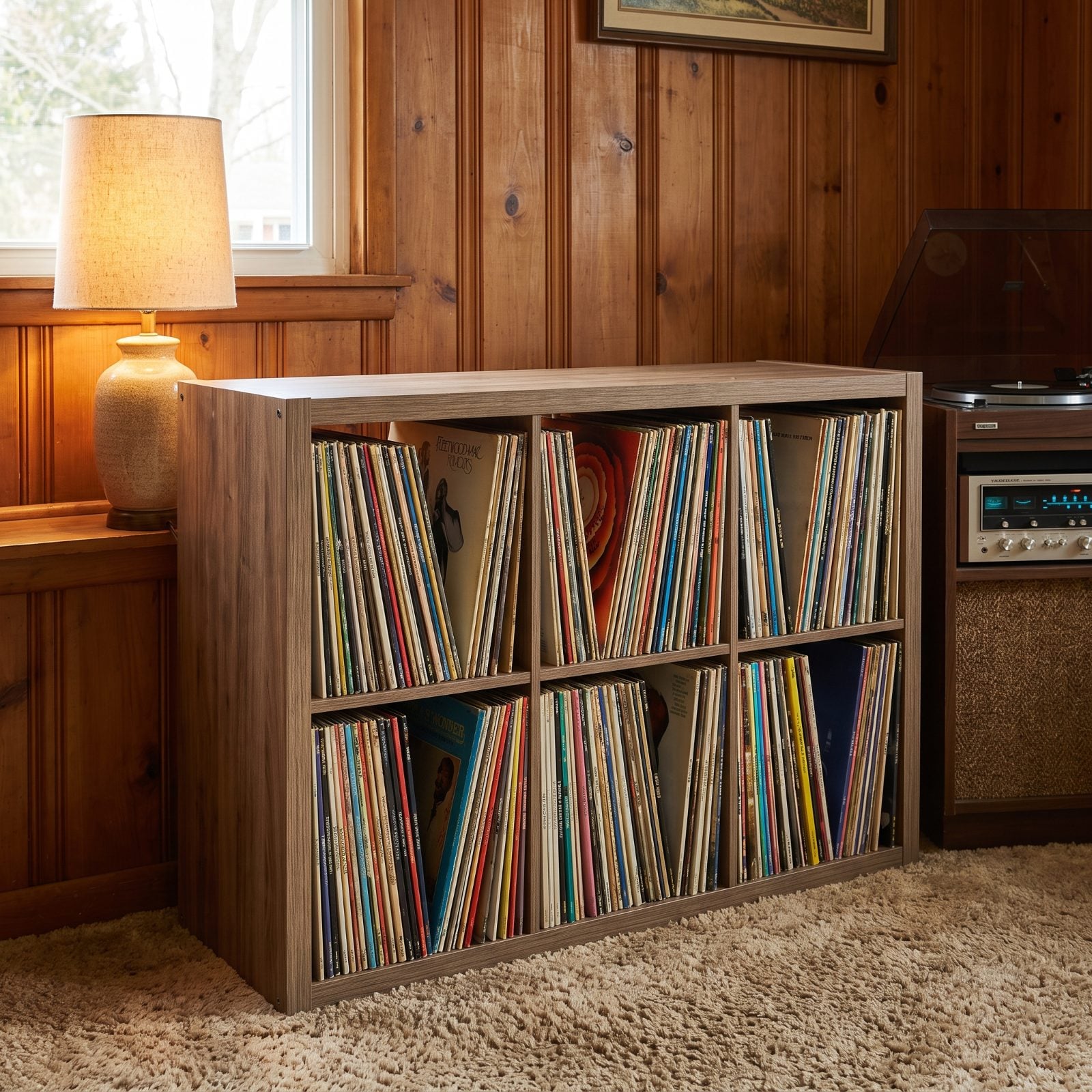 A Dedicated Rack Filled With Vinyl Records