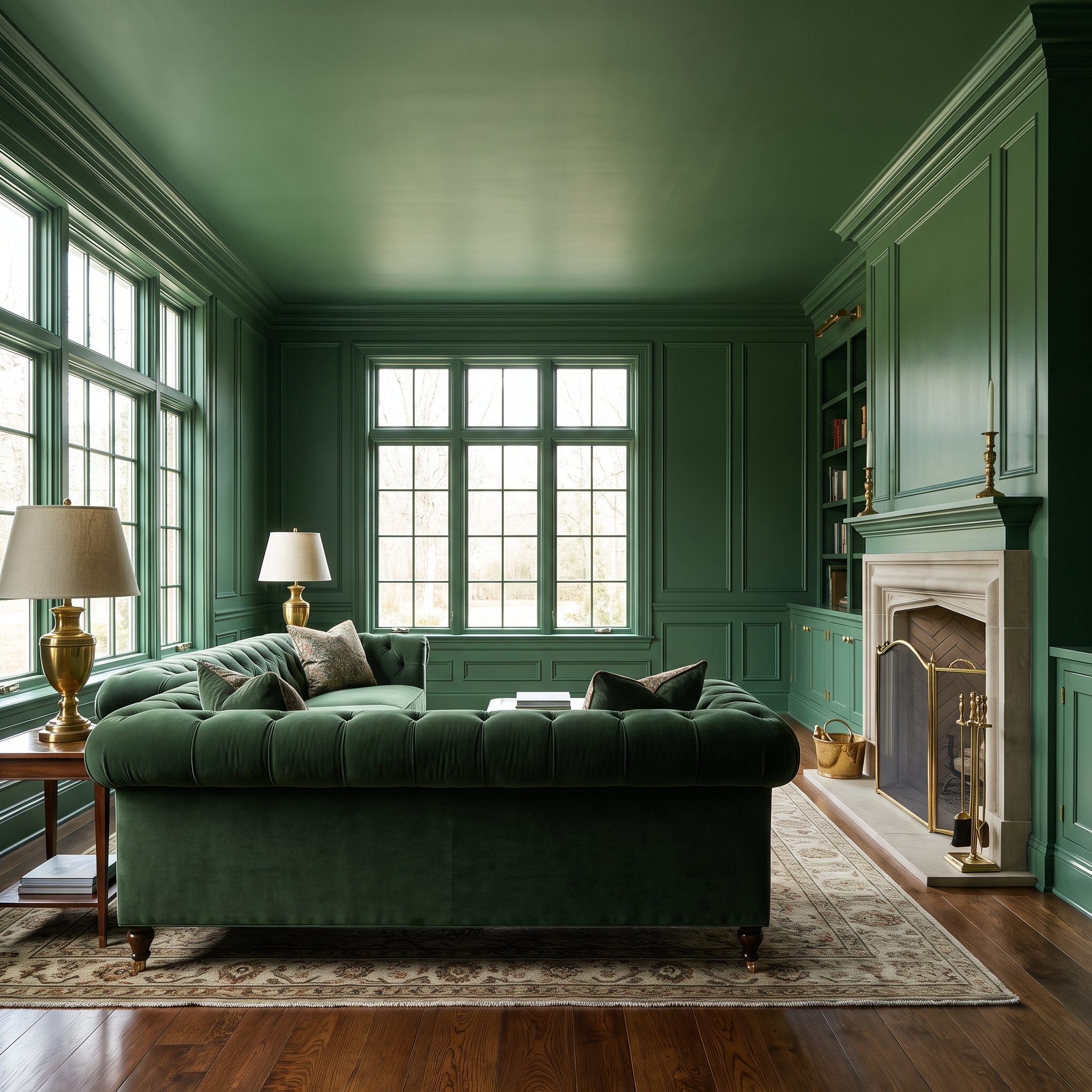 Deep Forest Green Living Room, Walls, Trim, Doors, and Ceiling All Commit