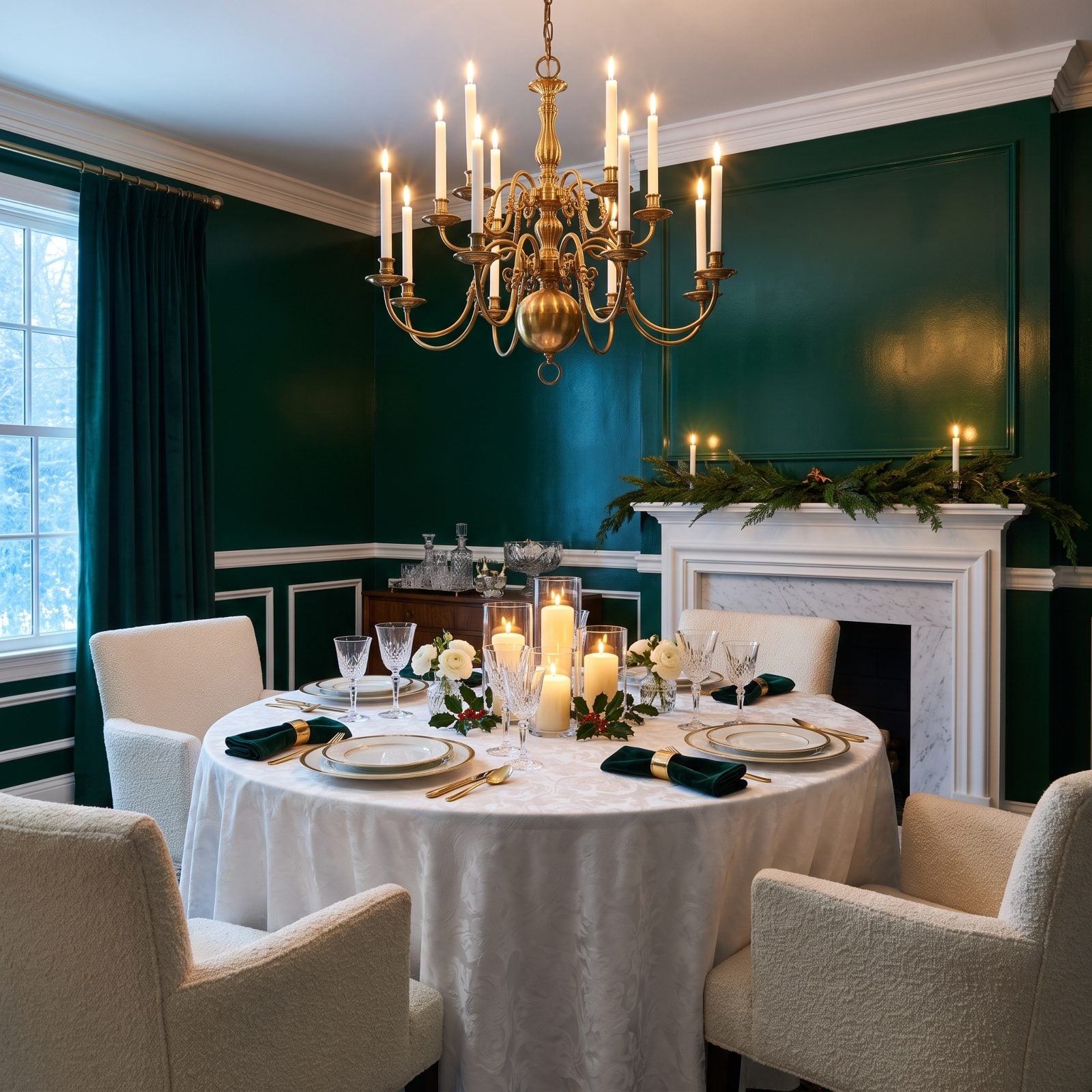 Deep Green Walls, Candlelight, and a Table Set for Christmas Eve