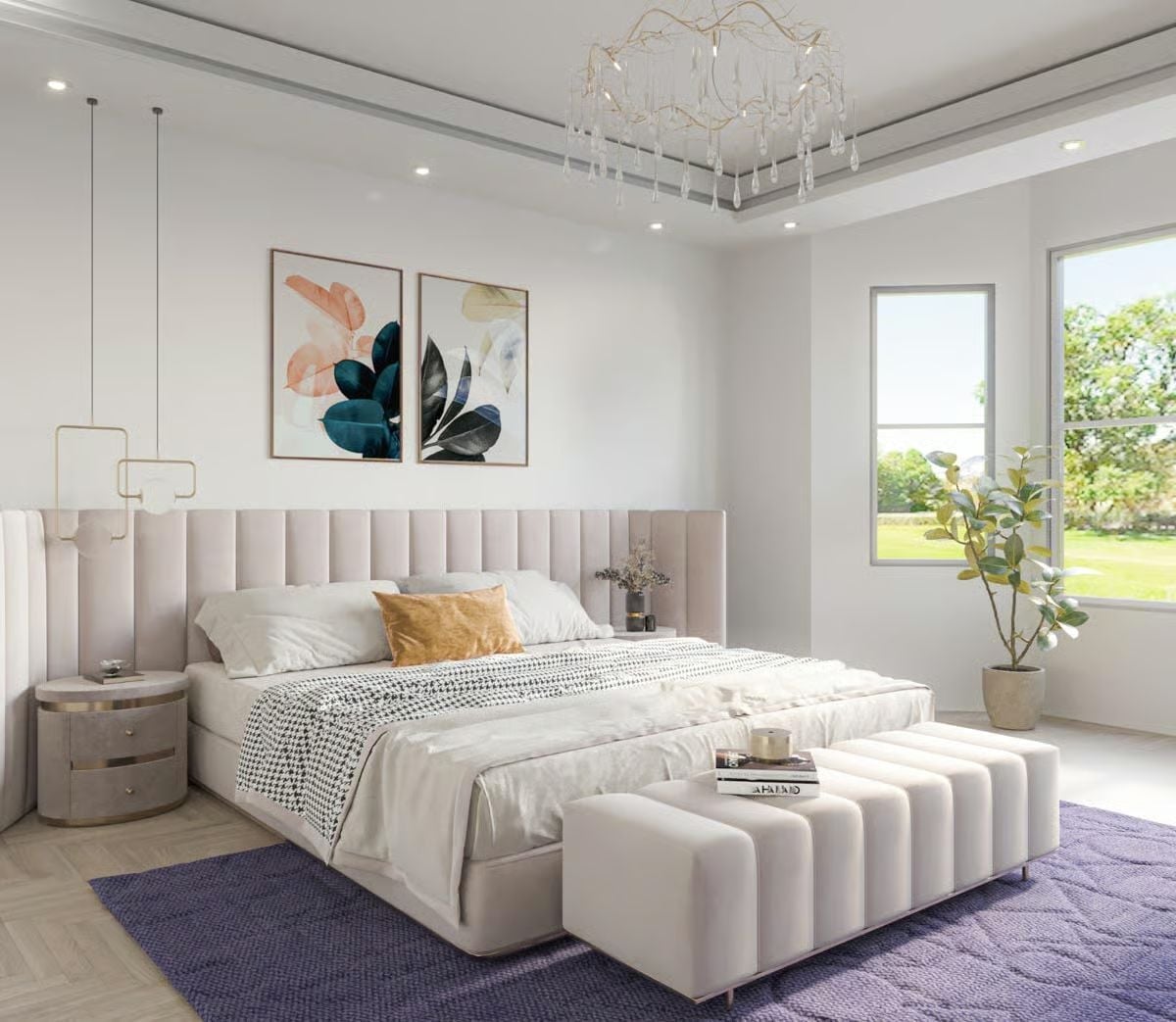 Blush Velvet Headboard, Crystal Chandelier, and Zero Apologies