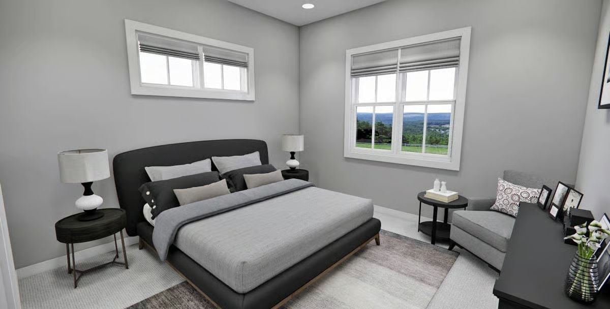 Dark Headboard, Gray Layers, and a Window View Worth Waking Up For