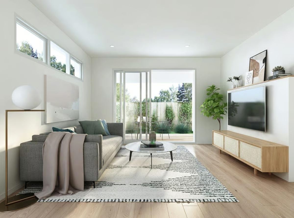 Light Wood, Soft Gray, and Sliding Glass That Opens the Room Right Up