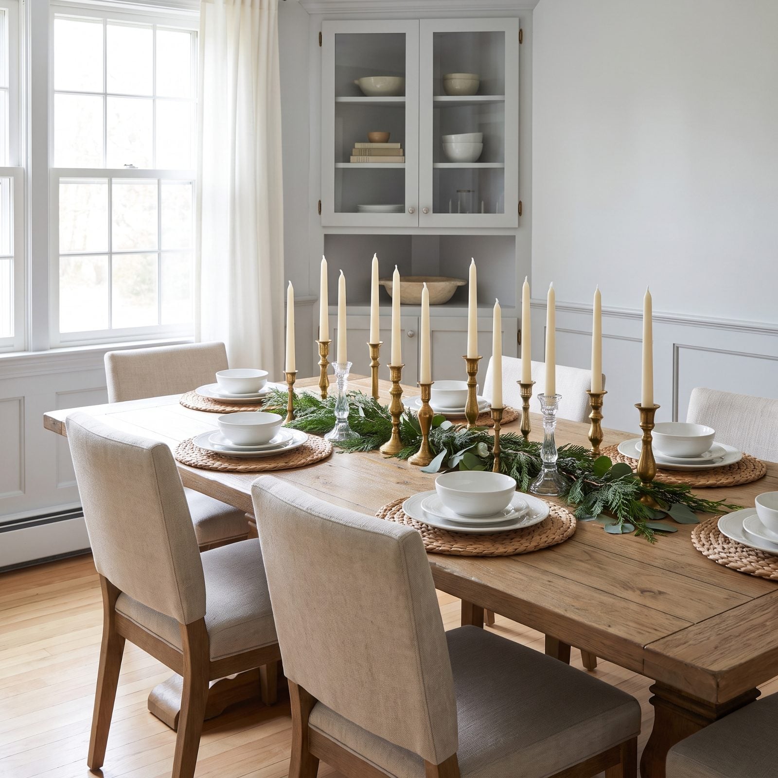 A Dining Table Surrounded by Battery-Operated Taper Candles