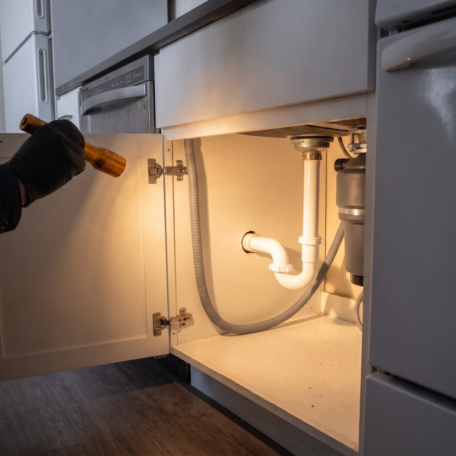 A Dishwasher Drain Hose Hanging Low Beneath the Sink