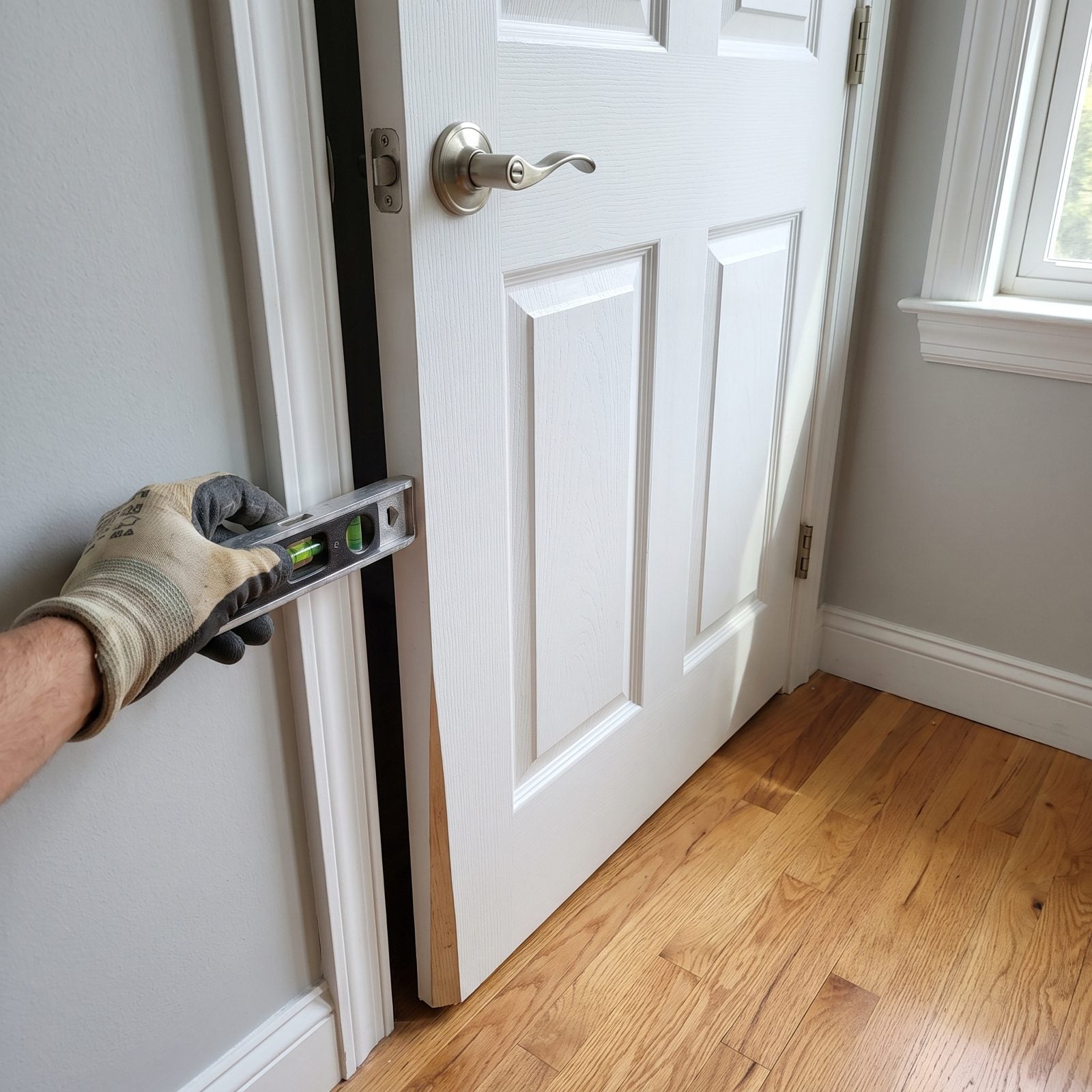 A Door Shaved at One Corner Suggests Past Movement
