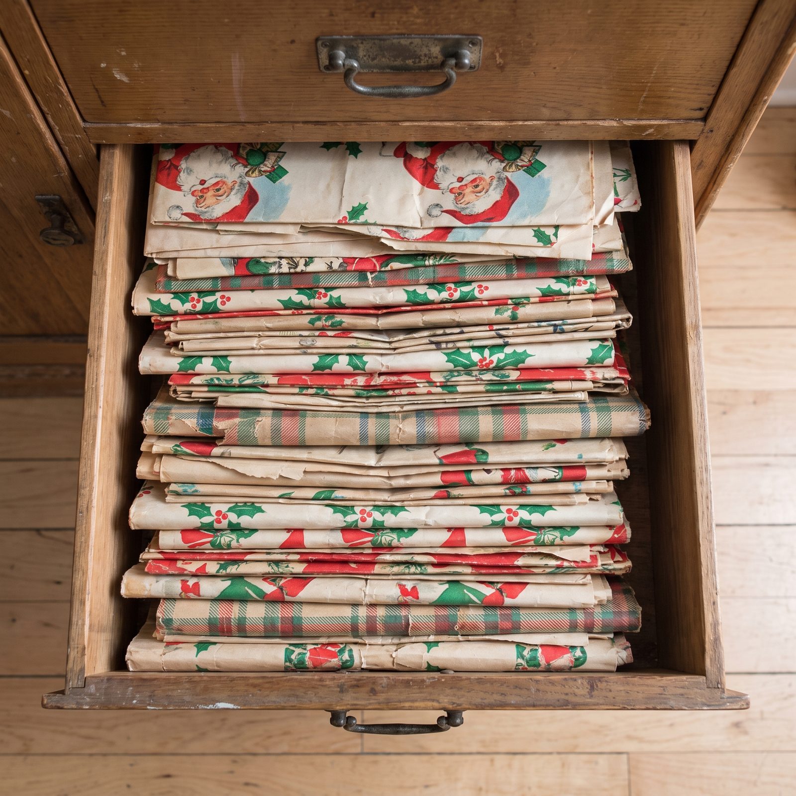 A Drawer of Carefully Folded Used Wrapping Paper