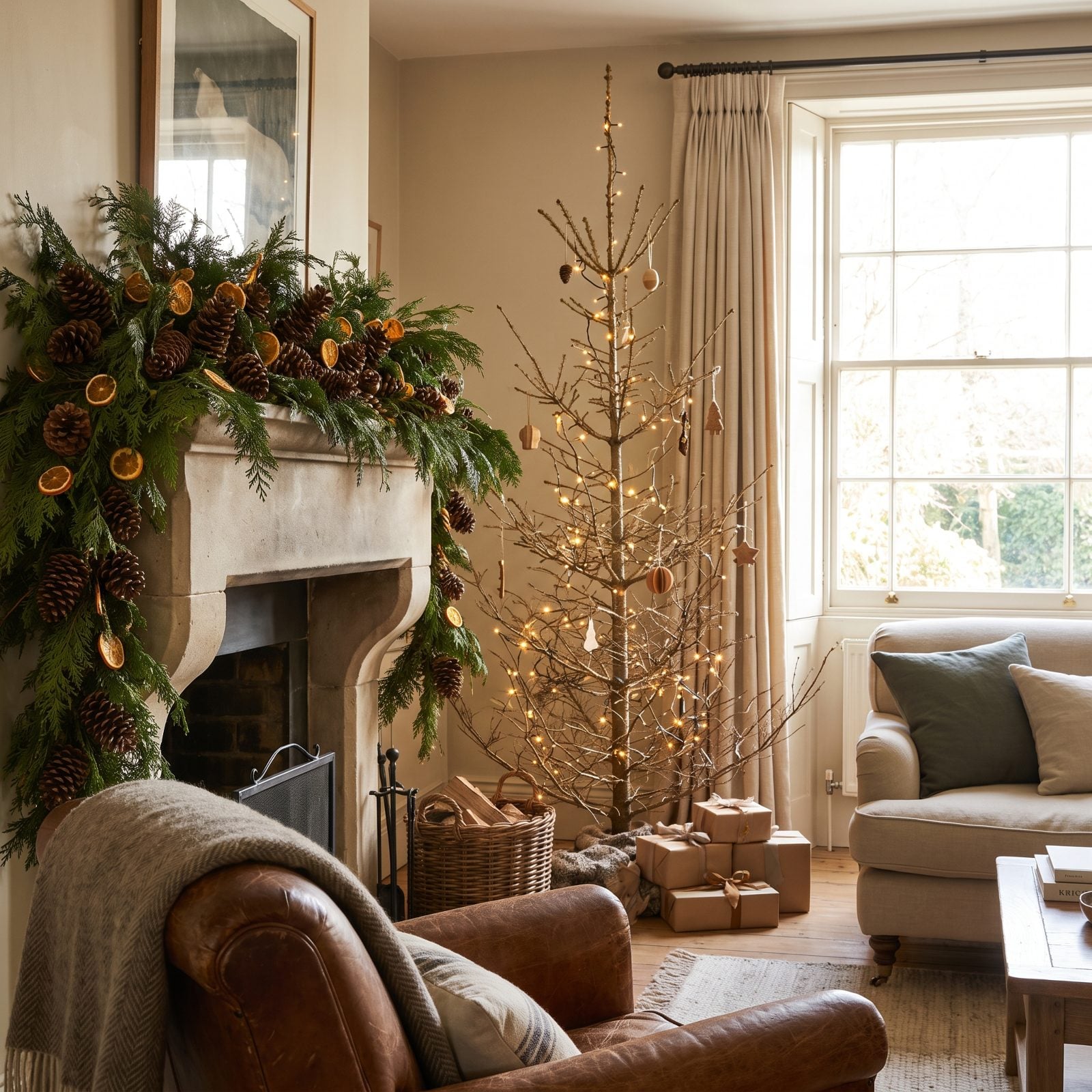 Dress the Fireplace Surround but Leave the Tree Nearly Bare