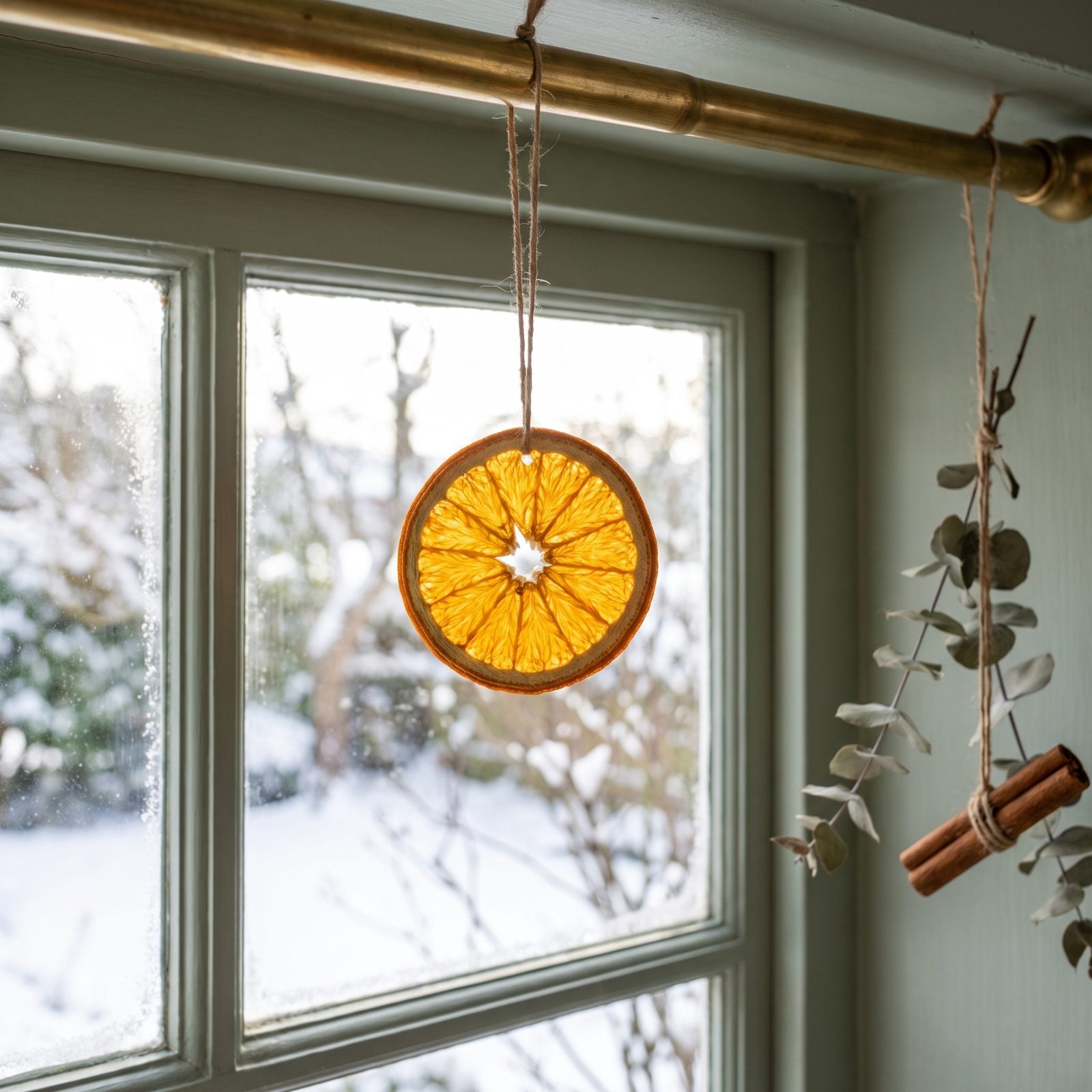 A Dried Orange Slice Suspended in a Window