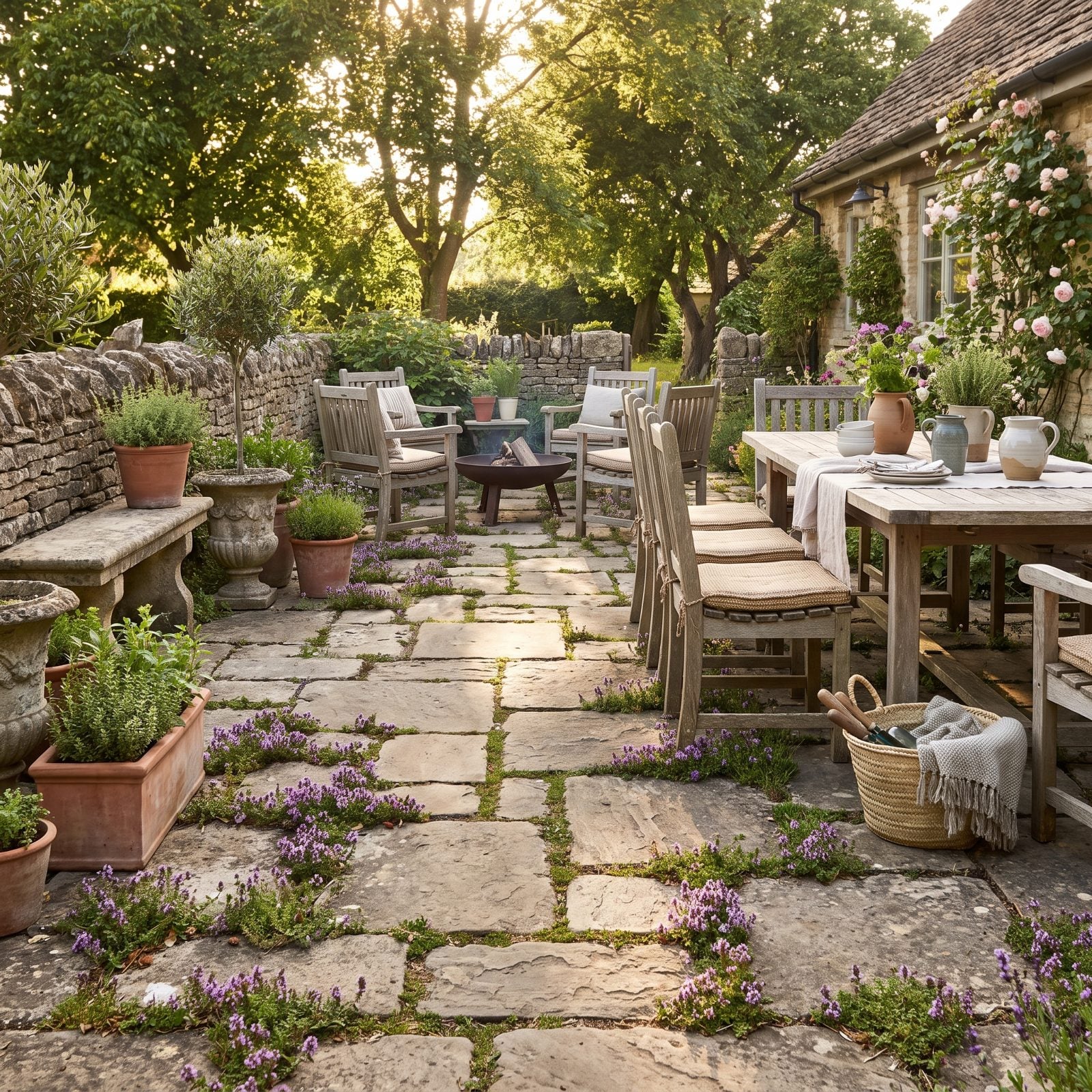 Dry-Laid Stone Patios With Planted Joints