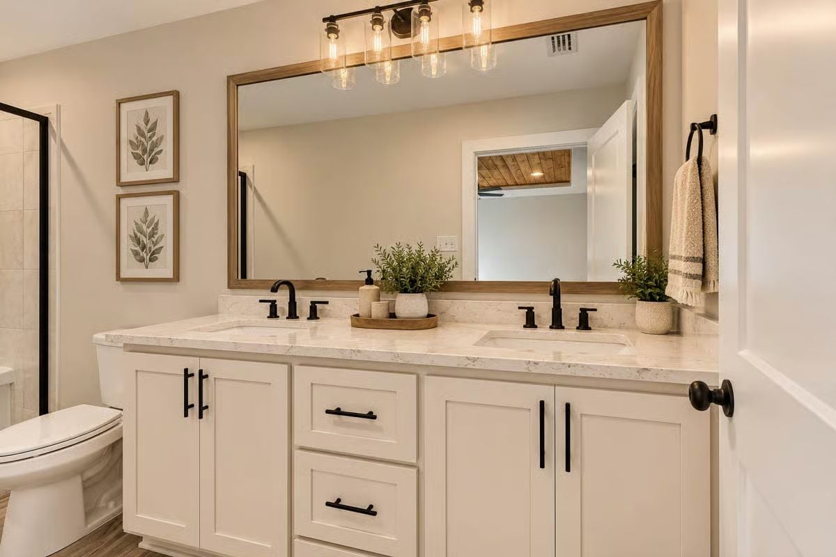 Matte Black Hardware, Marble Counters, and Double Sinks That Don't Fight for Space